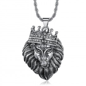 Pendentif tête de Lion couronnée Diamants Or ou Argent bobijoo