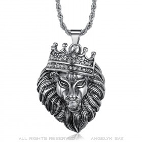 PE0139 BOBIJOO Jewelry Lion head pendant crowned with gold or silver diamonds