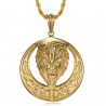 Collana leone, sole imponente e testa radiosa, bobijoo in acciaio e oro
