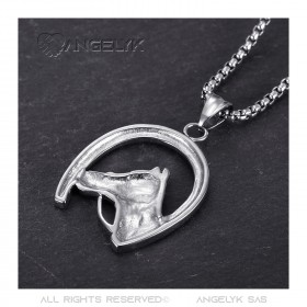 Pendant Horseshoe Elvis Gypsy Steel Silver + Chain  IM#20080