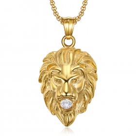 Pendentif Tête de Lion Acier Faux Diamant Zirconium bobijoo