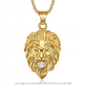 Pendentif Tête de Lion Acier Faux Diamant Zirconium bobijoo