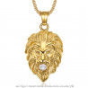 Pendentif Tête de Lion Acier Faux Diamant Zirconium bobijoo