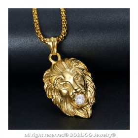 Pendentif Tête de Lion Acier Faux Diamant Zirconium bobijoo