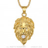PE0326 BOBIJOO Jewelry Lion head necklace Steel Gold 3 rhinestones eyes and mouth