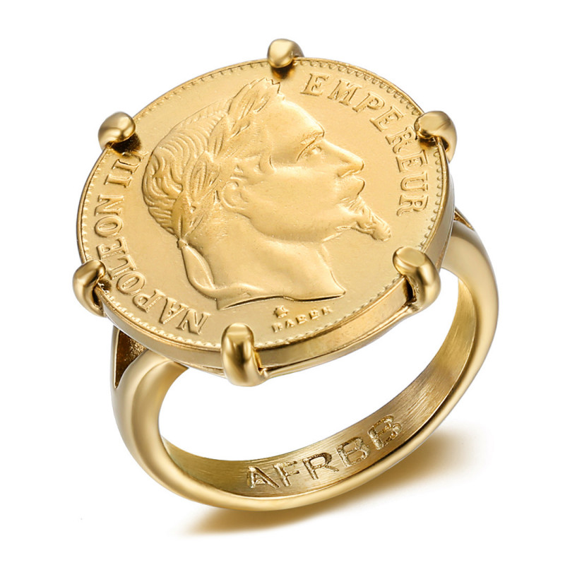 Napoleon Scratched Ring Set Coin 20 Francs Louis Gold Plated   IM#20119