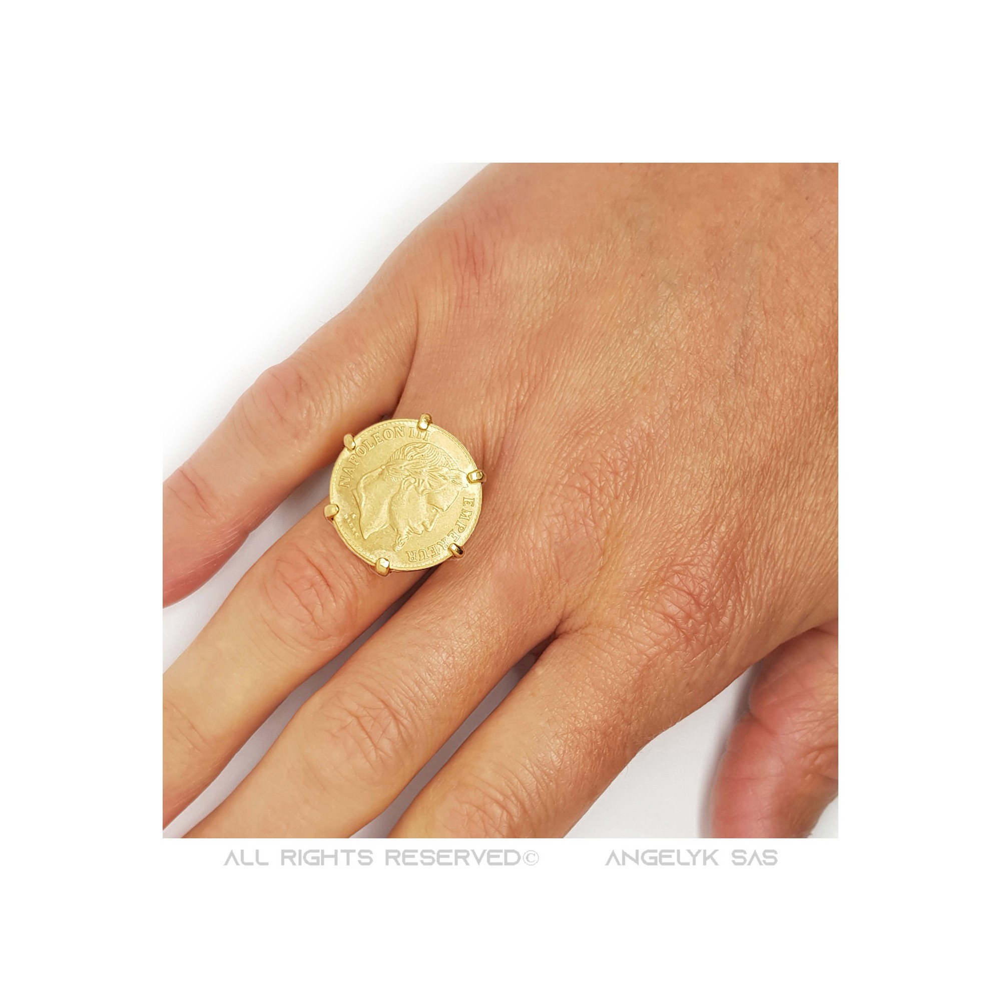 Bague Napoléon griffée en Acier inoxydable et Louis Or