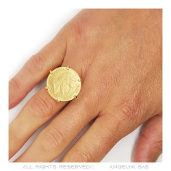 Napoleon Scratched Ring Set Coin 20 Francs Louis Gold Plated   IM#20123