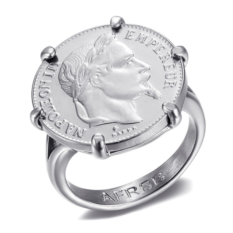 Bague Napoléon Griffée Sertie Pièce 20 Francs Louis Or Argent   IM#20126