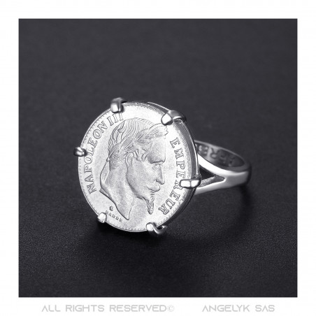 Bague Napoléon Griffée Sertie Pièce 20 Francs Louis Or Argent   IM#20128