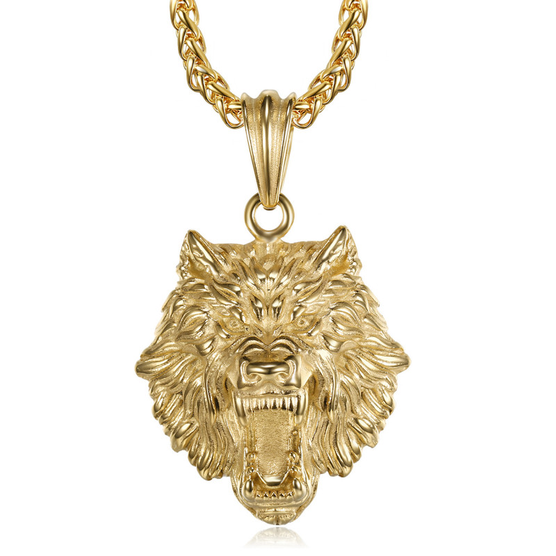 PE0327 BOBIJOO Jewelry Wolf head necklace Stainless steel and Gold