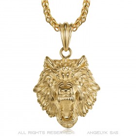 PE0327 BOBIJOO Jewelry Wolfskopf Halskette Edelstahl und Gold