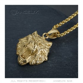 PE0327 BOBIJOO Jewelry Wolfskopf Halskette Edelstahl und Gold