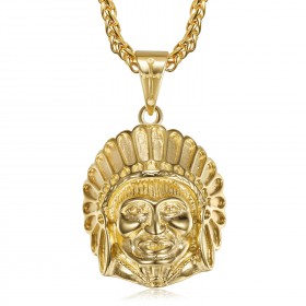 PE0328 BOBIJOO Jewelry Indischer Kopf Halskette Edelstahl und Gold