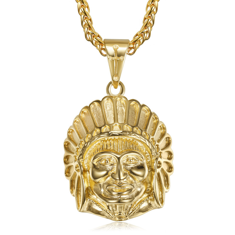 PE0328 BOBIJOO Jewelry Collar de cabeza de indio de acero inoxidable y oro