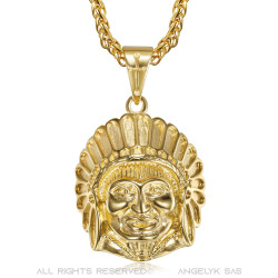 PE0328 BOBIJOO Jewelry Indischer Kopf Halskette Edelstahl und Gold