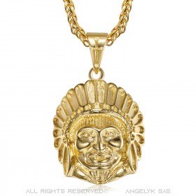 PE0328 BOBIJOO Jewelry Indian head necklace Stainless steel and Gold