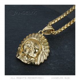 PE0328 BOBIJOO Jewelry Indian head necklace Stainless steel and Gold