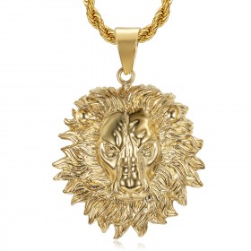 PE0329 BOBIJOO Jewelry Lion head necklace flaming mane steel gold