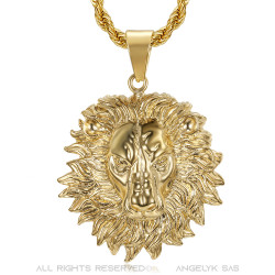 PE0329 BOBIJOO Jewelry Löwenkopf Halskette Flammenmähne Stahl gold