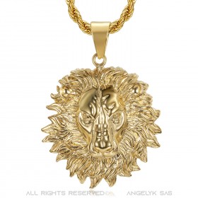 Collier tête de lion Crinière flamboyante Acier Or bobijoo