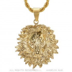 PE0329 BOBIJOO Jewelry Lion head necklace flaming mane steel gold