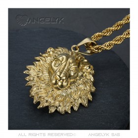 PE0329 BOBIJOO Jewelry Collana testa di leone criniera fiammeggiante acciaio oro