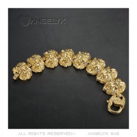 BR0286 BOBIJOO Jewelry Lion Bracelet Man 150gr Head Steel and Gold