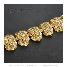 Bracelet lion 8 têtes Homme 150gr Acier et Or bobijoo