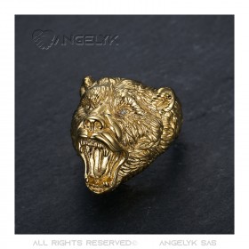 BA0395 BOBIJOO Jewelry Anillo de oso Anillo de sello hombre Acero Oro Diamantes