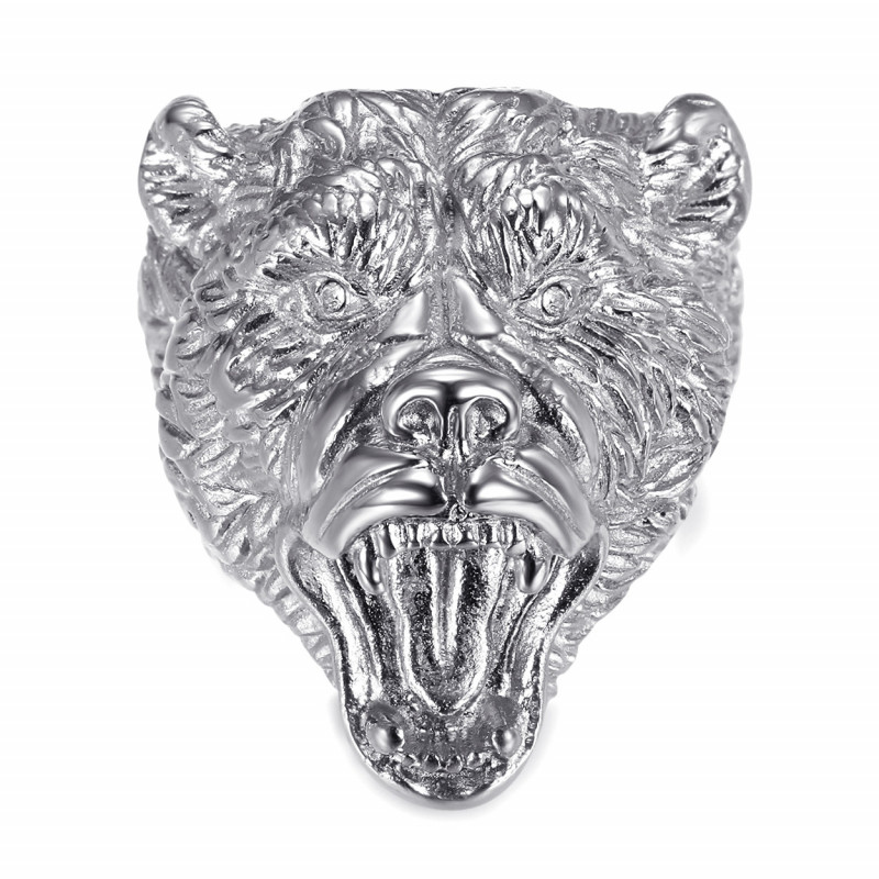 Bague ours Chevalière homme Acier Diamants bobijoo