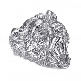 Bague ours Chevalière homme Acier Diamants bobijoo