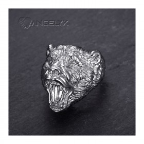 Bague ours Chevalière homme Acier Diamants bobijoo