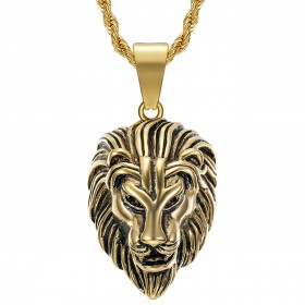 PE0331 BOBIJOO Jewelry Collana uomo testa di leone Steel Gold Vintage