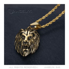 PE0331 BOBIJOO Jewelry Collana uomo testa di leone Steel Gold Vintage