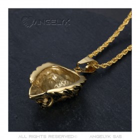 PE0331 BOBIJOO Jewelry Men's lion head necklace Steel Gold Vintage