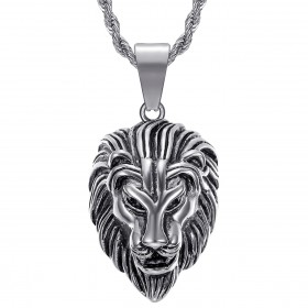 Collier tête de lion homme Acier Argent Vintage bobijoo