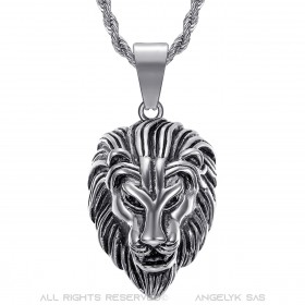 Collier tête de lion homme Acier Argent Vintage bobijoo