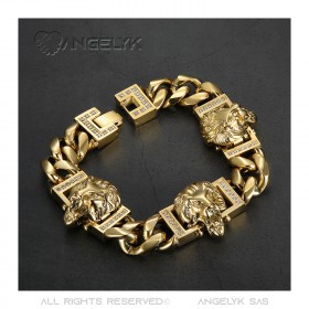 Bracciale lion Curb luxury 3 teste Oro Diamanti bobijoo