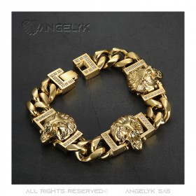 BR0287 BOBIJOO Jewelry Brazalete león bordillo de lujo 3 cabezas Oro Diamantes