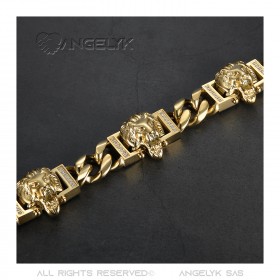 BR0287 BOBIJOO Jewelry Lion Armband Luxus Panzer 3 Köpfe Gold Diamanten