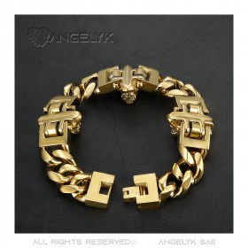 Bracelet lion Gourmette luxe 3 têtes Or Diamants bobijoo