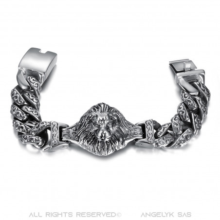 Bracelet lion Homme Tribal Acier argenté bobijoo