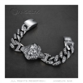 BR0288 BOBIJOO Jewelry Pulsera León Hombre Tribal Plata acero