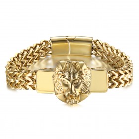 Bracelet lion Homme Rétro Acier et Or bobijoo