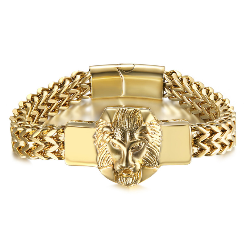 Men's Sterling Silver Lion Cuban Chain Bracelet - Jewelry1000.com
