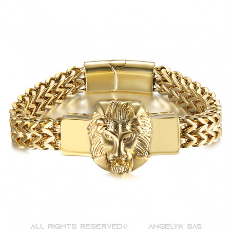 Bracelet lion Homme Rétro Acier et Or bobijoo
