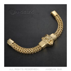 Bracciale retrò da uomo in acciaio e oro con leone bobijoo