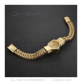 Bracciale retrò da uomo in acciaio e oro con leone bobijoo