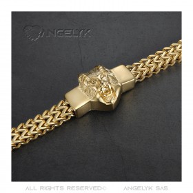 Pulsera retro de león de acero y oro para hombre bobijoo